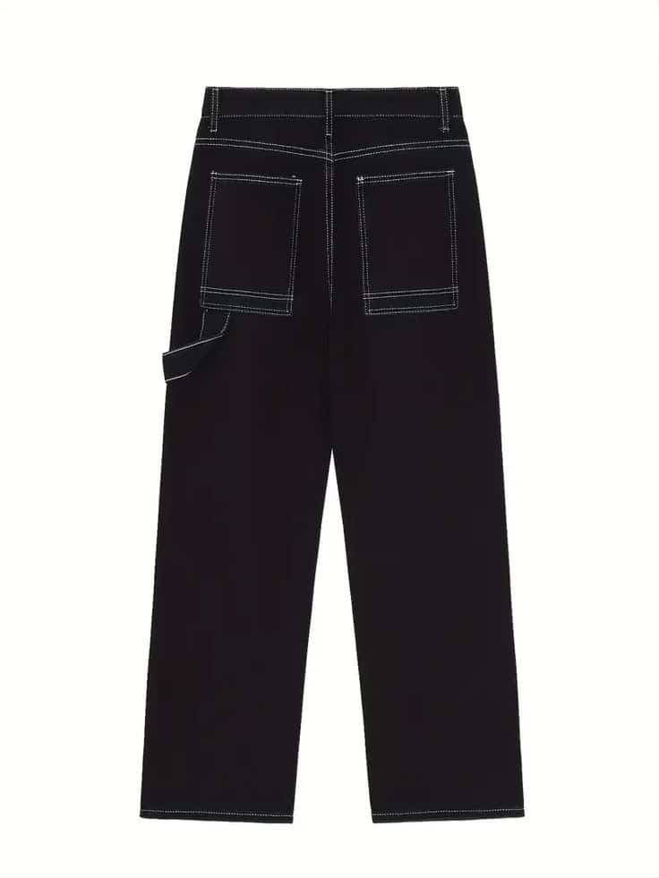 Cross Pattern Solid Color Denim Pants - Image 2